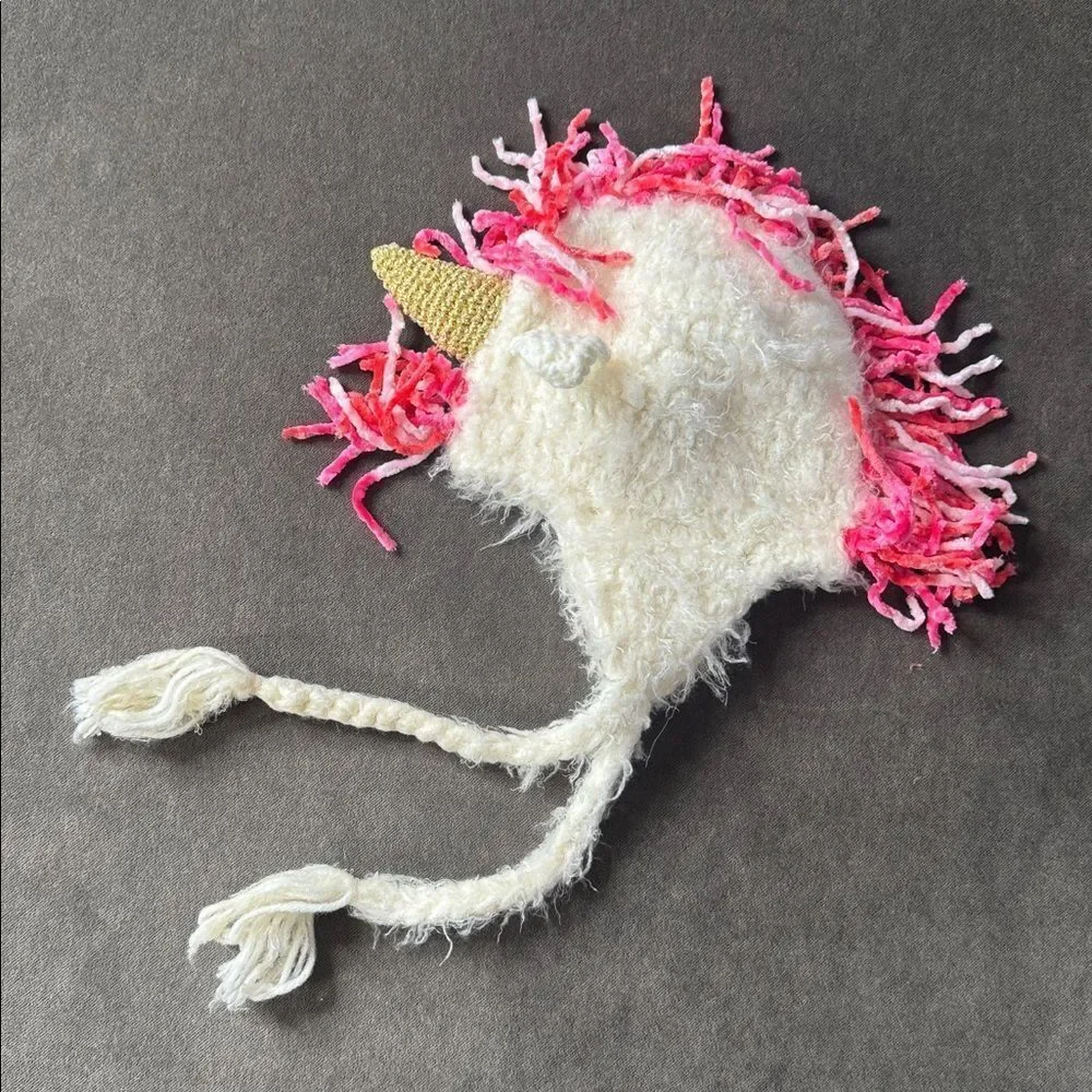 Daisy Baby Girls Infant Unicorn Beanie Hat White Pink Photography 0-6 month NWT